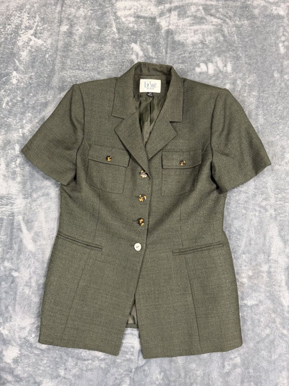 Le Suit Petite Womens Olive Green Short Sleeve Blazer & Trousers 2-Pc 10P - Picture 2 of 10